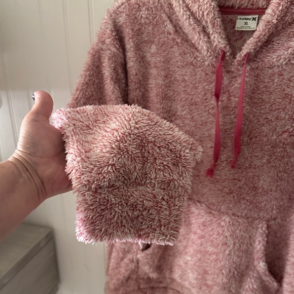 Hurley Cozy Pink Fleece Hoodie Kangaroo Pocket Sweater sz XL - Picture 7 of 13